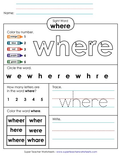 Worksheet 4: Where (Printable PDF Worksheet)