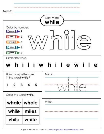 Worksheet 4: While (Printable PDF Worksheet)
