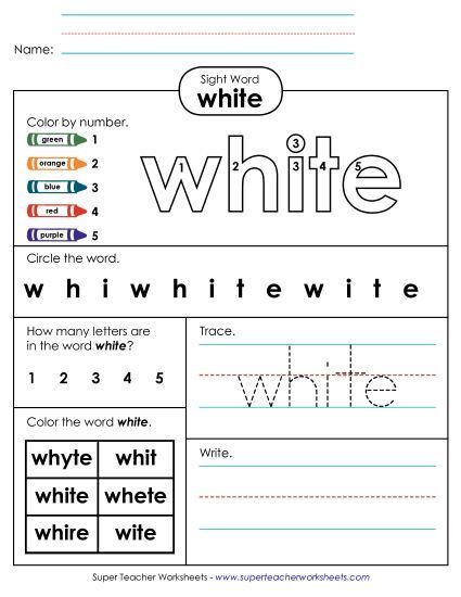 Worksheet 4: White (Printable PDF Worksheet)