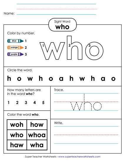 Worksheet 4: Who (Printable PDF Worksheet)