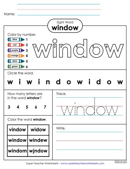 Worksheet 4: Window (Printable PDF Worksheet)