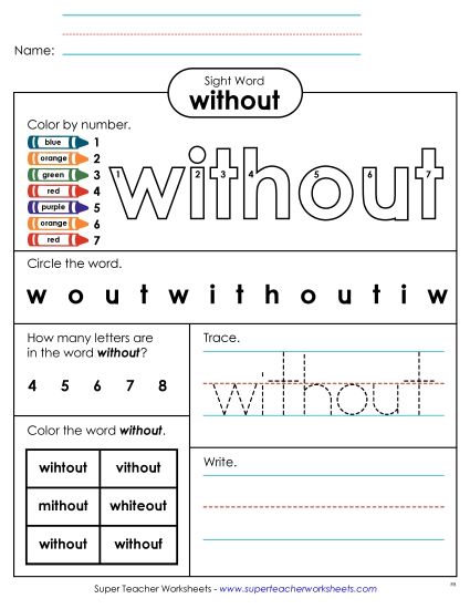 Worksheet 4: Without (Printable PDF Worksheet)