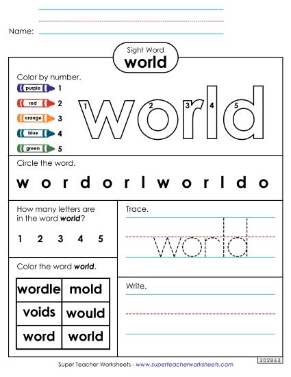 Worksheet 4: World (Printable PDF Worksheet)