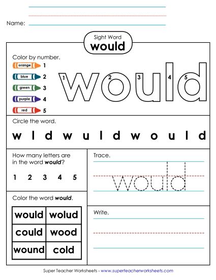 Worksheet 4: Would (Printable PDF Worksheet)