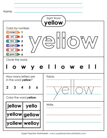 Worksheet 4: Yellow (Printable PDF Worksheet)