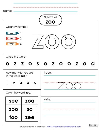 Worksheet 4: Zoo (Printable PDF Worksheet)