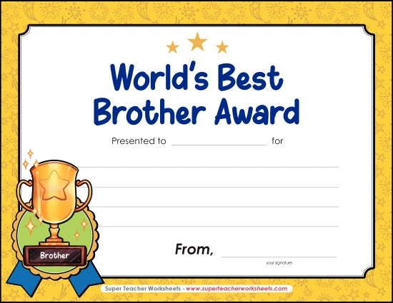 Kids Create Their Own Awards - World's Greatest Brother Award (Printable PDF Worksheet)