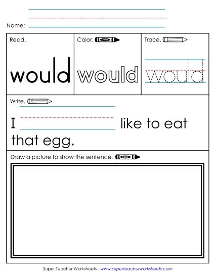 Individual Sight Words - Would (Sight Word) (Printable PDF Worksheet)