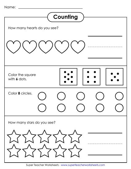 Counting Up to 10 - Write and Color Counting (Printable PDF Worksheet)