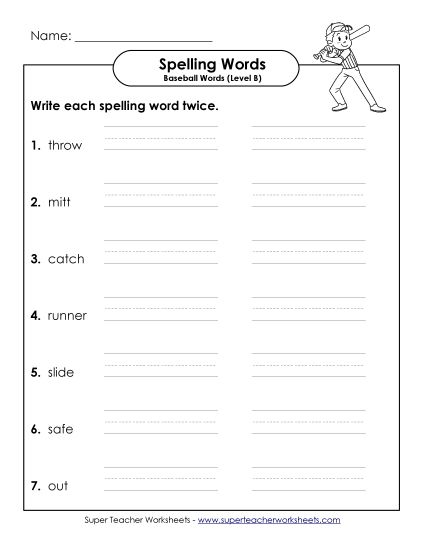 Flashcards - Write It Twice (B-Baseball)  (Printable PDF Worksheet)