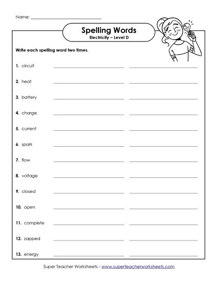 Worksheets and Activities - Write the Spelling Words Twice (Printable PDF Worksheet)