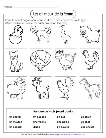 Farm Animals (Les animaux de la ferme) - Write the Word: Farm Animals (Printable PDF Worksheet)
