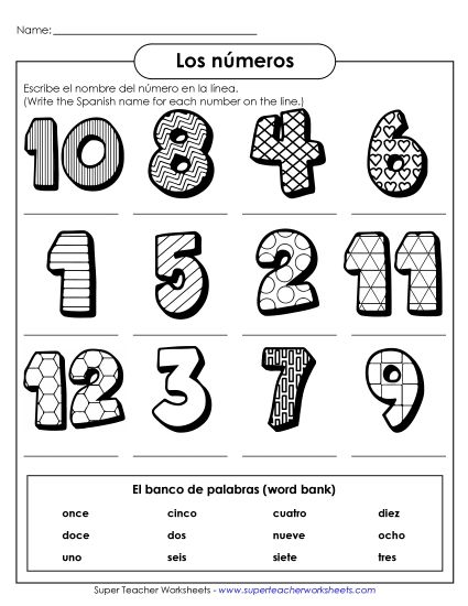 Numbers  - Write the Words: Numbers (1-12) (Printable PDF Worksheet)