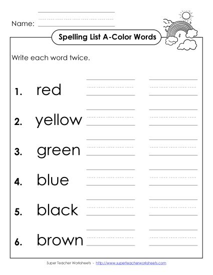 Worksheets and Activities  - Write Twice (A-Color Words)  (Printable PDF Worksheet)