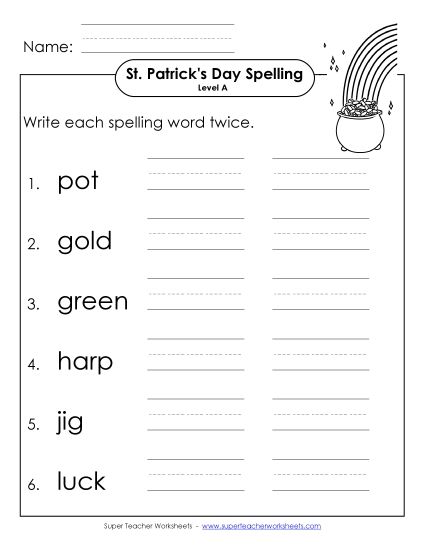 Worksheets - Write Twice (A-St. Patrick's Day)  (Printable PDF Worksheet)