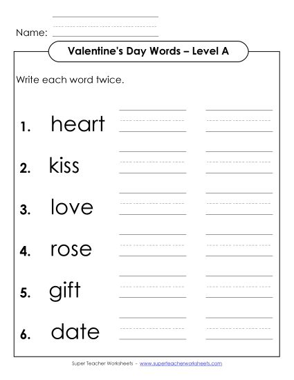 Worksheets and Activities - Write Twice (A-Valentine's Day)  (Printable PDF Worksheet)