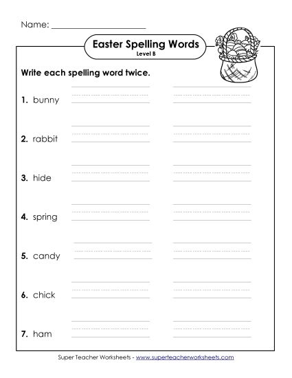 Worksheets - Write Twice (B-Easter)  (Printable PDF Worksheet)