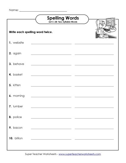 Worksheets - Write Twice (C-28) (Printable PDF Worksheet)