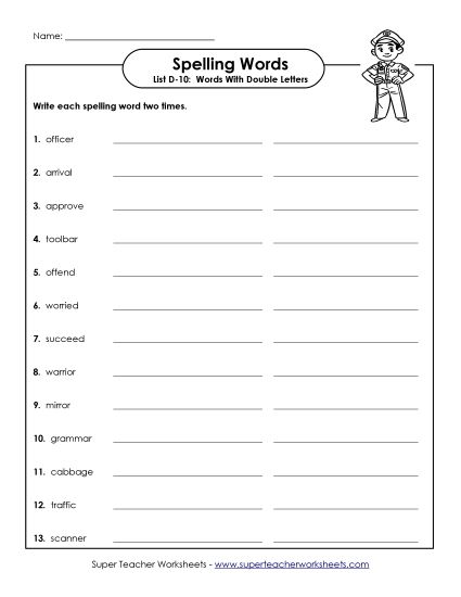Worksheets - Write Twice (D-10) (Printable PDF Worksheet)