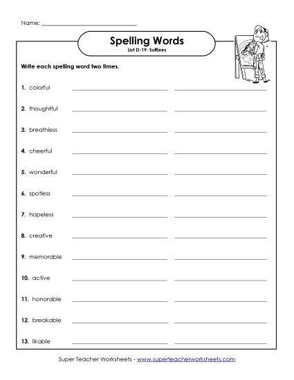 Worksheets - Write Twice (D-19) (Printable PDF Worksheet)