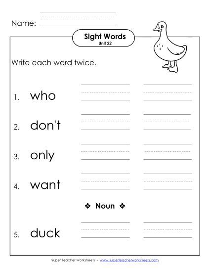 Worksheets - Write Twice (Unit 22) (Printable PDF Worksheet)