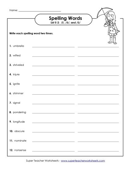 Worksheets and Puzzles - Write Words Twice (E-2) (Printable PDF Worksheet)