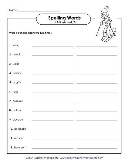 Worksheets and Puzzles - Write Words Twice (E-3) (Printable PDF Worksheet)