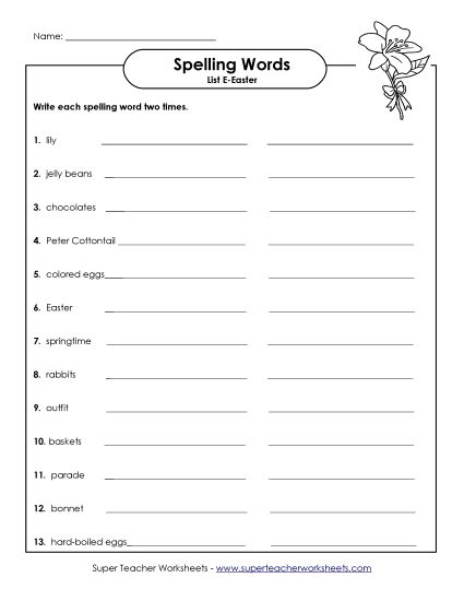 Worksheets and Puzzles - Write Words Twice (Easter) (Printable PDF Worksheet)