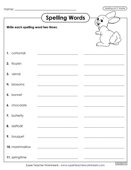 Worksheets and Puzzles - Write Words Twice (Easter)  (Printable PDF Worksheet)