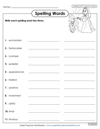 Worksheets and Puzzles - Write Words Twice (F-1) (Printable PDF Worksheet)
