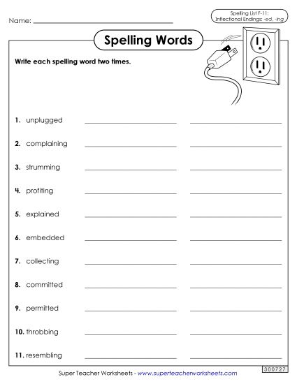 Worksheets and Puzzles - Write Words Twice (F-11) (Printable PDF Worksheet)
