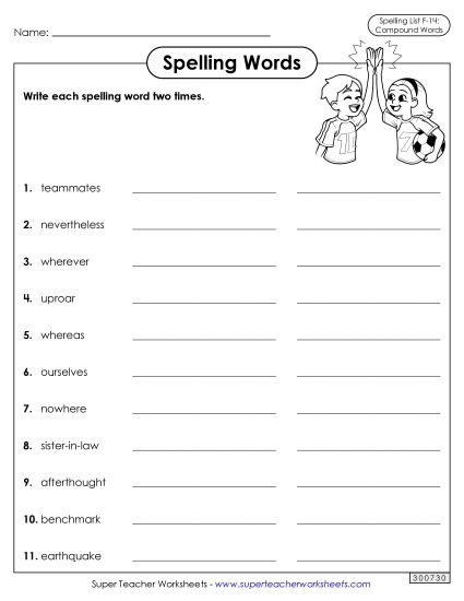 Worksheets and Puzzles - Write Words Twice (F-14) (Printable PDF Worksheet)