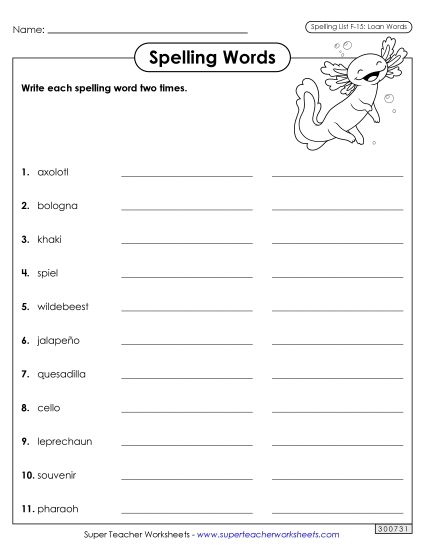 Worksheets and Puzzles - Write Words Twice (F-15) (Printable PDF Worksheet)