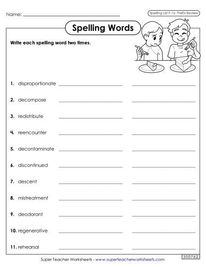 Worksheets and Puzzles - Write Words Twice (F-16) (Printable PDF Worksheet)