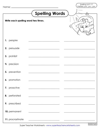 Worksheets and Puzzles - Write Words Twice (F-17) (Printable PDF Worksheet)