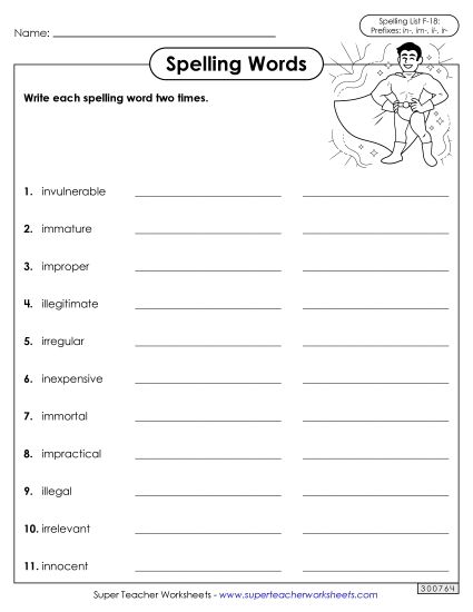 Worksheets and Puzzles - Write Words Twice (F-18) (Printable PDF Worksheet)