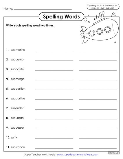 Worksheets and Puzzles - Write Words Twice (F-19) (Printable PDF Worksheet)