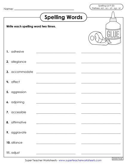 Worksheets and Puzzles - Write Words Twice (F-20) (Printable PDF Worksheet)