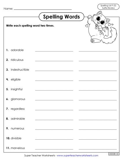 Worksheets and Puzzles - Write Words Twice (F-22)  (Printable PDF Worksheet)