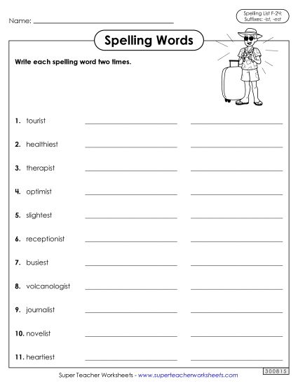 Worksheets and Puzzles - Write Words Twice (F-24) (Printable PDF Worksheet)