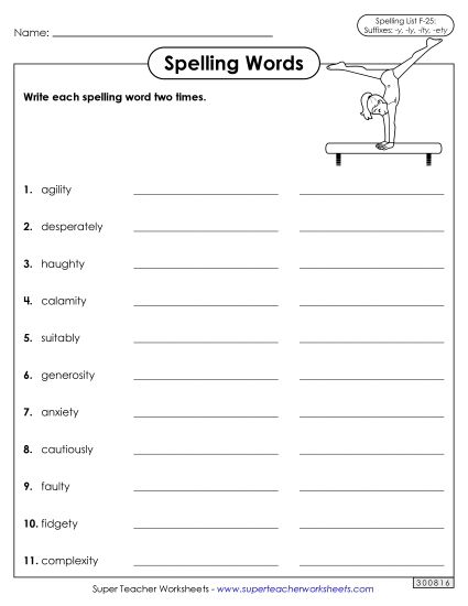 Worksheets and Puzzles - Write Words Twice (F-25)  (Printable PDF Worksheet)