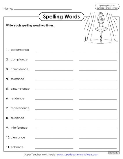 Worksheets and Puzzles - Write Words Twice (F-26) (Printable PDF Worksheet)
