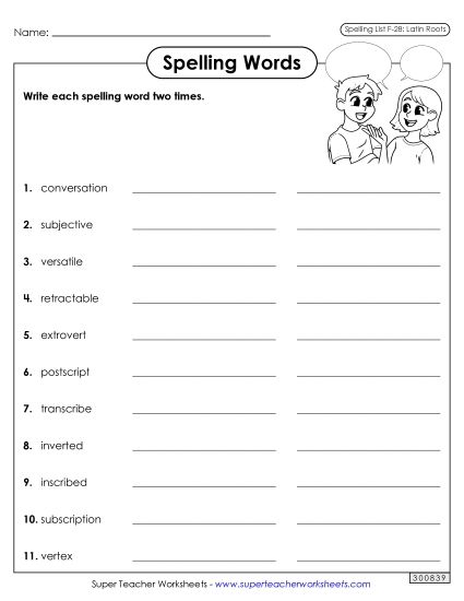 Worksheets and Puzzles - Write Words Twice (F-28) (Printable PDF Worksheet)