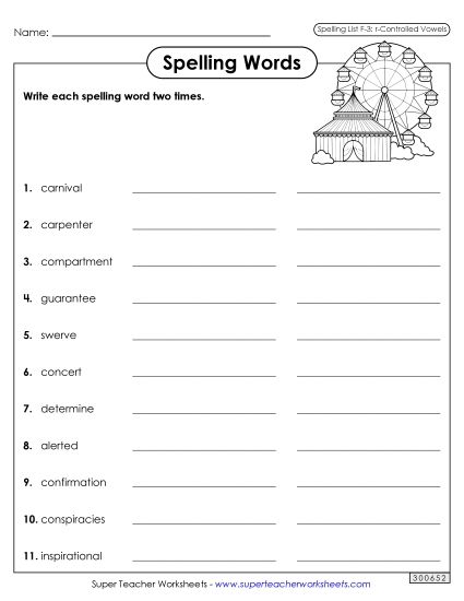 Worksheets and Puzzles - Write Words Twice (F-3)  (Printable PDF Worksheet)