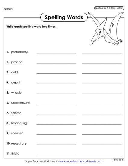 Worksheets and Puzzles - Write Words Twice (F-4) (Printable PDF Worksheet)
