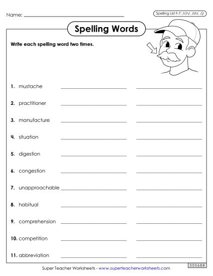 Worksheets and Puzzles - Write Words Twice (F-7) (Printable PDF Worksheet)