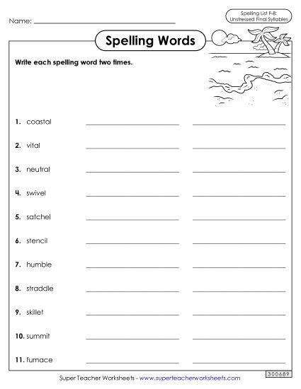 Worksheets and Puzzles - Write Words Twice (F-8) (Printable PDF Worksheet)
