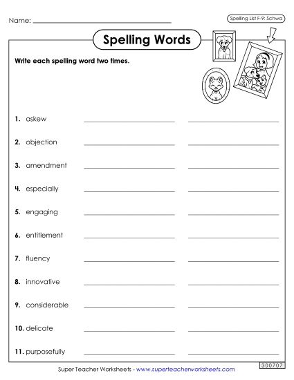 Worksheets and Puzzles - Write Words Twice (F-9) (Printable PDF Worksheet)