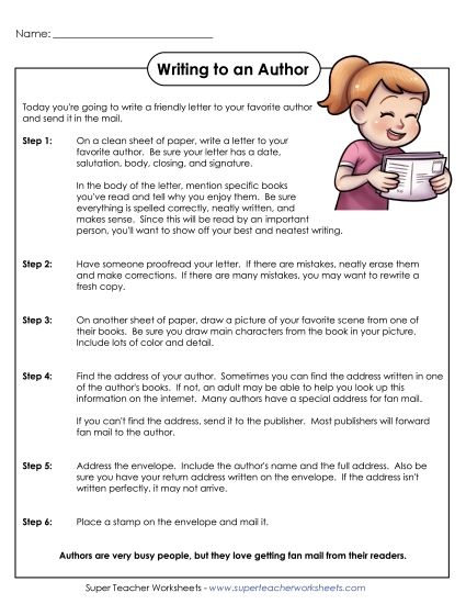 Writing Projects - Writing a Letter to an Author (Printable PDF Worksheet)