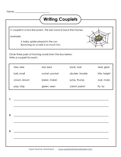 Couplets - Writing Couplets (Printable PDF Worksheet)